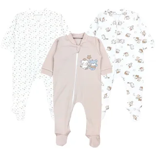 TupTam Unisex Schlafstrampler 3er Pack Baumwolle mit Reissverschluss, Farbe: Bärchen Sterne Beige, Größe: 80 - 80