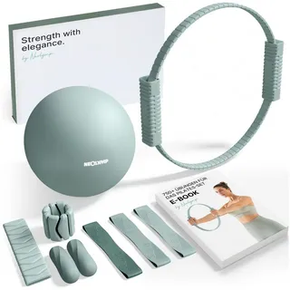 NEOLYMP Pilates-Ring Pilates Set für Zuhause – Pilates Ball, Pilates Ring & Gewichte (Pilates Essential Kit Damen & Anfänger - Home Pilates), Pilates Zubehör Set – inkl. Pilates Bänder, 1kg Hanteln & E-Book blau