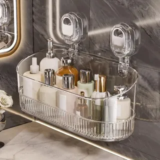Yarteim Duschablage Saugnapf Ohne Bohren Saugnapf Badregal Wiederverwendbar Badezimmer Regal Kunststoff Duschkorb Wasserdicht Transparent Dusch Aufbewahrung für Badezimmer Küche