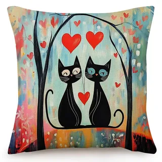 Kissenbezug 40X40 Ölmalerei Katze Kissenhülle Leinen Kissenbezüge Sofakissen Dekokissen Deko Kissenhüllen Wohnzimmer,Outdoor Kissen Mit Reißverschluss