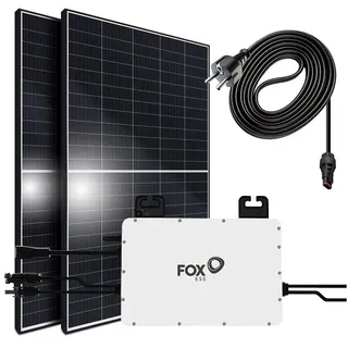 SUNNIVA® Balkonkraftwerk komplett Steckdose - FOX ESS 800W Wechselrichter - PV Solaranlage Komplettset - 2x 450W Solarmodule - inkl. 5m Kabel - Bluetooth WIFI