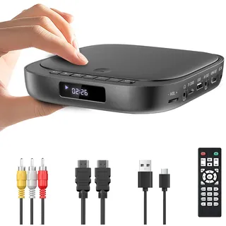 Desobry Mini DVD Player für TV - HD 1080p, Region Free, USB/TF-Karteneingang, PAL/NTSC, HDMI mit HDMI/RCA-Kabel