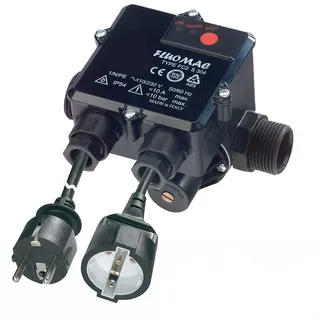 Pumpen Druckschalter intelligente PUMPENSTEUERUNG FLUOMAC® - PUMPE HAUSWASSERWERK Automatic Pump Controller mit TROCKENLAUFSCHUTZ und NOTABSCHALTUNG f. KREISELPUMPE verkabelt, mit Rückschlagventil