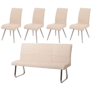 Mendler Esszimmer-Set HWC-G55, 4er-Set Stuhl + Sitzbank 180cm, Edelstahl gebürstet Stoff/Textil Chenille ~ creme