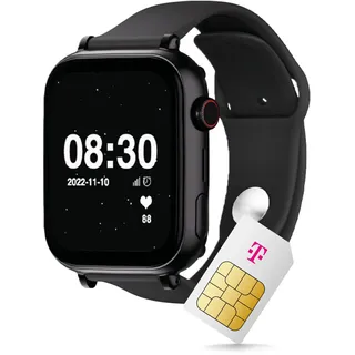 SaveFamily SaveWatch+ Kinder Smartwatch mit Telekom SIM-Karte + 30€ Amazon-Gutschein nach Registrierung - Kinderuhr mit GPS und Anruf Funktion, Nachrichten, Schulmodus, SOS (Schwarz | Schwarz)