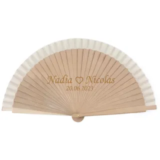 Wanapix | Personalisierter Handfächer | Fächer Holz mit Text | Hand Fan | Gravur | Hochzeitsgeschenk | 42 x 23 cm | Datum