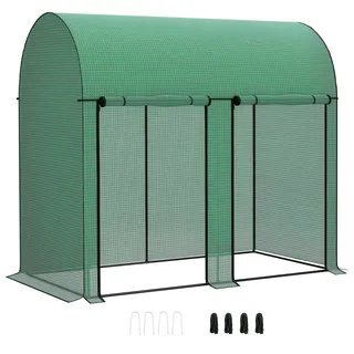 Outsunny Gartengewächshaus 2 m2 Tomatengewächshaus 2 x 1 x 1,78 m 2 Rolltüren mit Reißverschluss Stahl PE hohe Dichte 140 g/m2 UV-beständig grün
