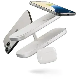 Otterbox Zens Quattro Wireless Charger Pro 4, MagSafe and Qi2 15 W Wireless Charger for iPhone, AirPods, Includes 65 W Power Adapter (EU, UK, US) and 1.5 M Integrated Cable, White
