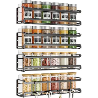 trayindaly Gewürzregal Wand, 4er Metall Gewürz Organizer, Selbstklebend Spice Rack, Gewürzregal Ohne Bohren, Gewürzständer Schwarz, Gewürzregal Hängend für Küchenablage Schranktür
