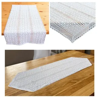 heimtexland ® Tischdecke Häkelspitze Landhaus Tischdeko Vintage Häkelborte Weiß Typ793 Tischläufer 40 x 140 cm
