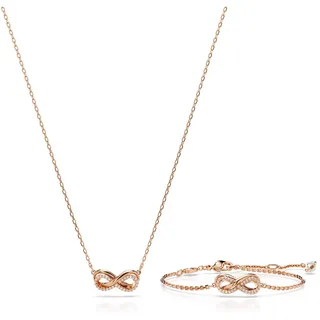 Swarovski Hyperbola Set, Rosé Vergoldete Halskette und Armband mit Unendlichkeitssymbol und Strahlenden Swarovski Kristallen