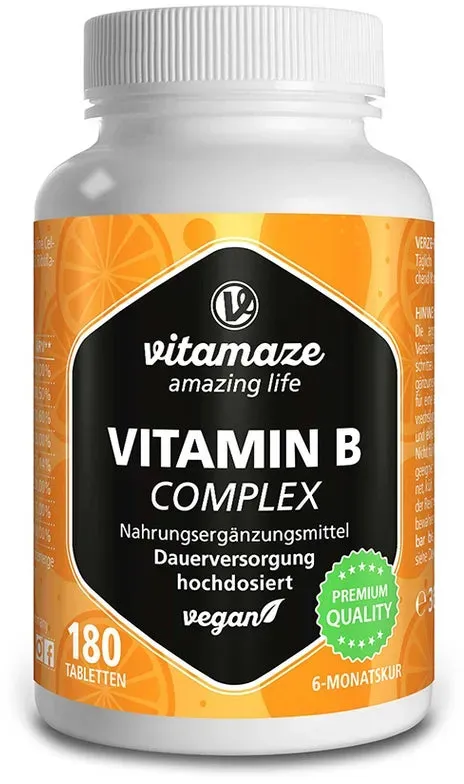 Vitamin B Komplex hochdosiert & vegan, 180 Tabletten für 6 Monate
