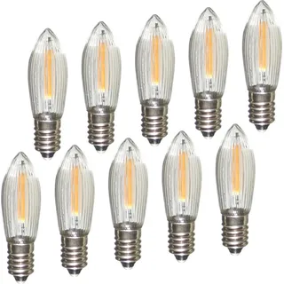 Erzgebirgslicht - AUSWAHL - 10 Stück LED Filament Topkerze 12 V 0,2 W für INNEN, für 20 Brennstellen E10 Riffelkerze Ersatzbirne Glühbirne Glü... - Weiß