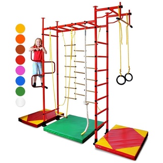 NiroSport Sprossenwand Sprossenwand Kinderzimmer M3 Kletterwand indoor aufbau ohne bohren, (1er-Set), drei Höhenvarianten, 6 Farbe rot 55 cm x 200 cm x 290 cm