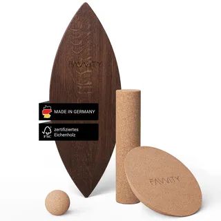 Balance Board aus Eichenholz [Handgefertigt in Deutschland] FSC-zertifizierter Gleichgewichtstrainer mit Trainings-App | Waveboard Surf Balance Board Erwachsene & Kinder | Balanceboards - FAVVITY®