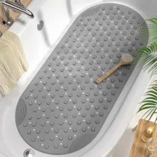 HITSLAM Oval Badewannenmatte rutschfest 88 x 40 cm, Lange Schimmelresistent Badematte, Badezimmer Duschmatte rutschfest BPA frei, Maschinenwaschbar Antirutschmatte Badewanne, Grau
