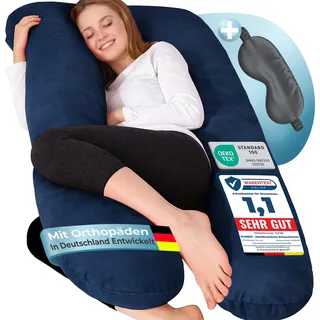 eloneo Seitenschläferkissen mit Bezug, Stillkissen, Schwangerschaftskissen XXL, Blau
