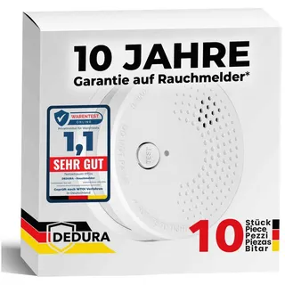 dedura Rauchmelder 10er Set mit 10 Jahre Garantie BSI Zertifiziert nach DIN EN14604 inkl. 9V Batterie Rauchwarnmelder Brandmelder Feuermelder