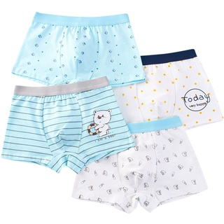 Générique Kinder Jungen Unterwäsche aus Baumwolle Niedlich Cartoon Streifen Druck Unterhosen Shorts Hosen Slips 4-teilig Pyjamas Kinder (Blau, 2-3 Jahre)