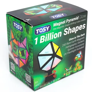 TOSY Magnet Pyramid Glow – 1 Würfel verwandelt Sich in 1 Milliarde Formen, 12 Teile, 243 Magnete, Leuchtend, Kinder, holografisches Design, kreatives STEM/STEAM-Puzzle