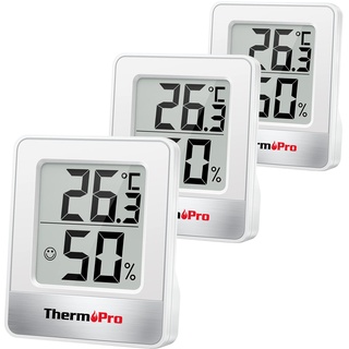 ThermoPro TP49W-3 digitales Mini Thermo-Hygrometer Thermometer innen Raumthermometer 3 er Temperatur und Luftfeuchtigkeitmessgerät mit Smiley-Indikator