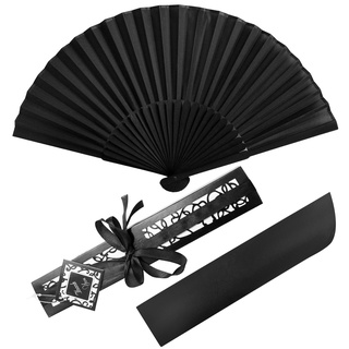 1 Stück Faltbare Fächer Damen, Fecher Sommer Hochzeit Chinesische Fächer Folding Hand Fan Handfächer Schwarz Taschenfächer Faltfächer Klappfächer Stofffacher für Geburttag Party Wedding Wand Deko