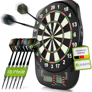 Juskys Elektronische Dartscheibe mit 32 Spielen für bis zu 8 Spieler, LCD-Display & 18 Darts