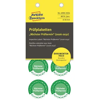 Avery Zweckform Avery-Zweckform 6990-2026 Prüfplakette Grün Folie selbstklebend (Ø) 30 mm 30 mm 80 St.