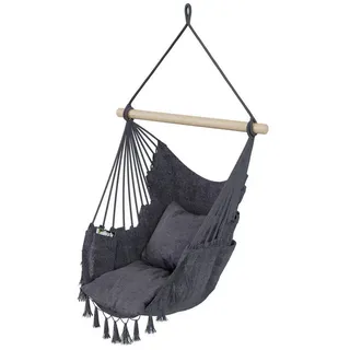 QLS Hängesessel Boho-Stil 130x100 cm mit 2 Kissen Hängestuhl bis 200 kg graphit 11281 - grau