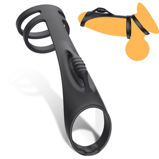 ScreaAss Dreifache Penisringe Silikon Dehnbar Cockringe Mit Hodenringe Penis-Hodenteiler, 14Cm Lang Penis Hülse G-Punkt Stimulator Sex Spielzeug Für Männer Paare Zur Potenzsteigerung,Schwarz,142mm