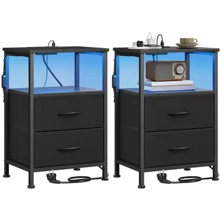 Songmics Nachtschrank mit LED-Beleuchtung 2-teilig 2 x 40 x 40 x 50 cm Schwarz
