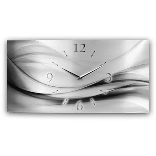 Kreative Feder Funkwanduhr 3D Design-Wanduhr "Silver Metallic" aus gebürstetem Aluminium (ohne Ticken; flüsterleises Funkuhrwerk; außergewöhnlich, modern) silberfarben 80 cm x 40 cm