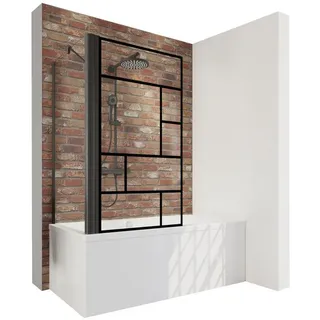 Schulte Duschwand mit Seitenwand Black Style - Breite: 80 cm, Höhe: 140 cm, Glas: 5 mm Sicherheitsglas Dekor Atelier 1, Profil: Matt Schwarz, passend für