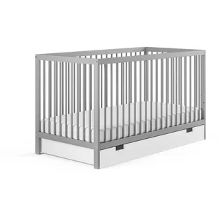 Kids Collective Babybett mit Schublade Kinderbett Gitterbett 60x120 & 70x140 cm höhenverstellbar & herausnehmbare Sprossen | 60x120 cm Buchenholz Grau sehr stabil Europe