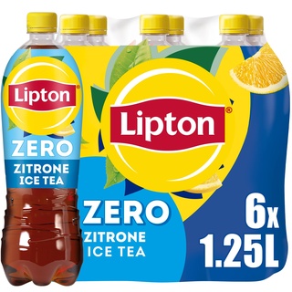 LIPTON ICE TEA Zero Lemon, Zuckerfreier Eistee mit Zitronen Geschmack, EINWEG (6 x 1.25 l)