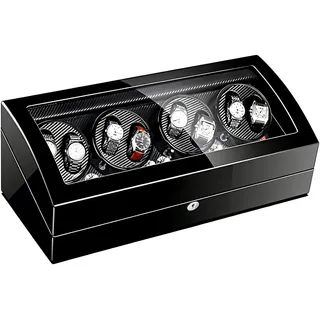 Lissontine Uhrenbeweger für Automatikuhren Uhrendreher Automatik, Holzgehäuse PU Leder Innen, Leiser Motor, Automatische Uhrenbewegerbox, LED Licht Blau, Große Kapazität 8+9 Uhren Black