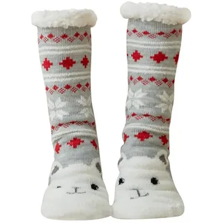 YEBIRAL Kuschelsocken, Hausschuhsocken mit Rutschfester ABS Sohle | warme Damen Socken | Wintersocken, Hüttensocken mit Anti Rutsch Noppen und Teddyfell | Geschenk für Damen und Mädchen - Einheitsgröße