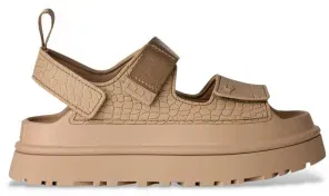 UGG für Damen. 1175311 GoldenGlow Geprägte beige Ledersandalen (38), 3 bis 5 cm, Klettverschluss, Lässig
