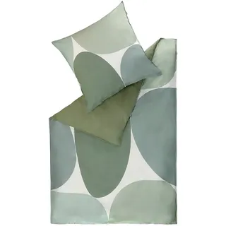 Schöner Wohnen Bettwäsche PEBBLE, 135 x 200 cm - Grün - Baumwolle - mit Reißverschluss