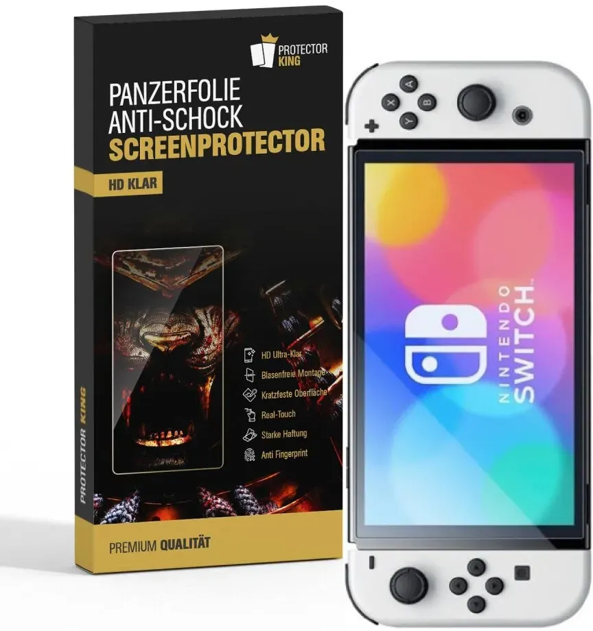 2x Panzerfolie für Nintendo Switch Oled Anti-Shock HD klar Displayschutz Schutzfolie Folie Screen-Protector