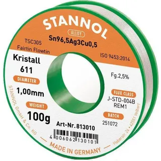Stannol Kristall 611 Fairtin Lötzinn, bleifrei bleifrei Sn96,5Ag3Cu0,5 100g 1mm