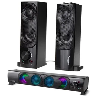 Audiocore AC955 2 in 1 2.0 PC-Lautsprecher mit Soundbar Funktion RGB-Hintergrundbeleuchtung Stereo-Lautsprecher 2x3W RMS AUX 3,5 mm USB-Stromversorgung