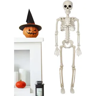 Halloween Skelett Dekoration, Skelett Lebensgroß, Realistisches Ganzkörper Skelett Mit Beweglichen Gelenken, Bewegliches Skelett, Stehendes Menschliches Skelett, Halloween-Dekoration Für Spukhäuser
