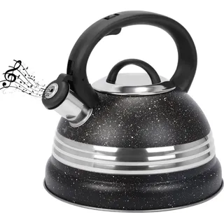 Belle Vous Schwarzer Pfeifkessel - 3L Teekanne für den Herd/Induktionsherd - Edelstahl Wasserkessel Induktion - Teekessel Induktion - Wasserkocher - Für Tee/Kaffee