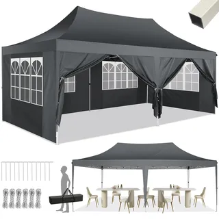 COBIZI Pavillon 3x6 Faltpavillon Wasserdicht Stabil mit 6 Seitenteilen Kegelförmig Partyzelt 3 Höhenverstellbar UV-Schutz Tragetasche Zelthering, Seile für Garten, Hochzeiten, Markt, Freien Event