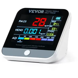 Vevor Mini-Luftqualitätsmonitor 8-IN-1, professioneller Partikelzähler PM2.5 PM10 PM1.0, Formaldehyd, Temperatur, Luftfeuchtigkeit, TVOC AQI-Tester für Innen/Außen, Luftqualitätsmessgerät mit Alarmsch