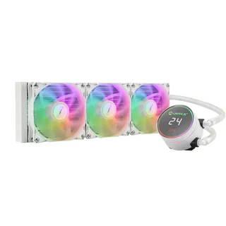 UNYKAch AQUASTORM White 360 CPU-Flüssigkühlung, leise Pumpe, Display zur Steuerung der CPU-Temperatur und drei RGB-Lüfter mit PWM-Sensor