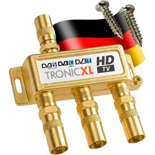 TronicXL 3-Fach Gold Koaxverteiler Antennenverteiler Verteiler Koax Buchse TV Splitter
