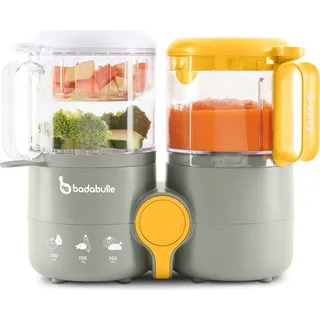Badabulle Babynahrungszubereiter B.Easy - Dampfgaren (1300ml), Mixen (700ml), Auftauen/ Erwärmen - B001006 - Grau/Gelb