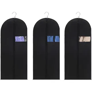 Kleidersack, 3 Stück Kleidersäcke Lang, 60 x 120 cm Staubdichte Kleidung Schutztasche, Kleidersack zur Aufbewahrung für den Kleider Mäntel Abendkleider Schwarz